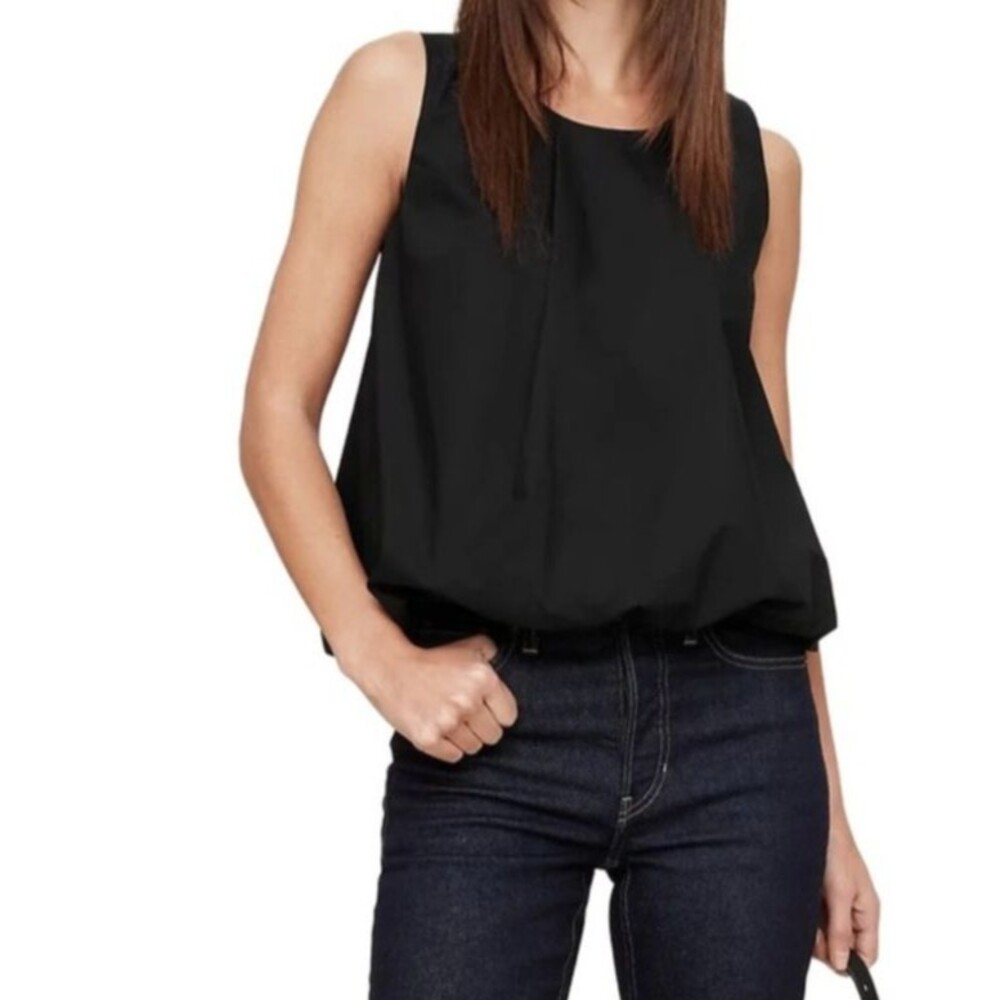 BANANA REPUBLIC Factory Bubble Hem Top Medium Black Sleeveless NWT $80